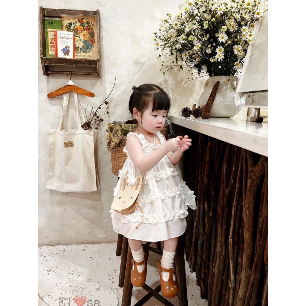 Váy bé gái - Váy Maxi 2 Dây Nhúm Tầng siêu xinh cho bé gái 1 - 8 Tuổi