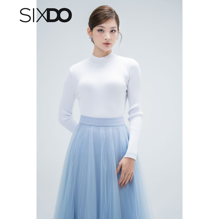 Chân váy midi xếp li dáng xòe thời trang SIXDO (Pleated Midi Mesh Skirt)