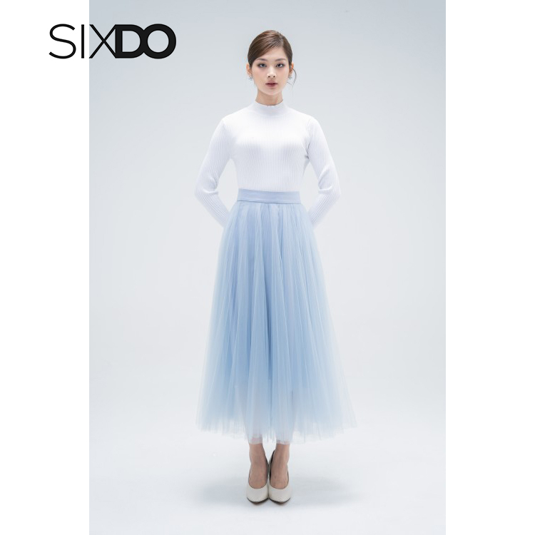 Chân váy midi xếp li dáng xòe thời trang SIXDO (Pleated Midi Mesh Skirt)