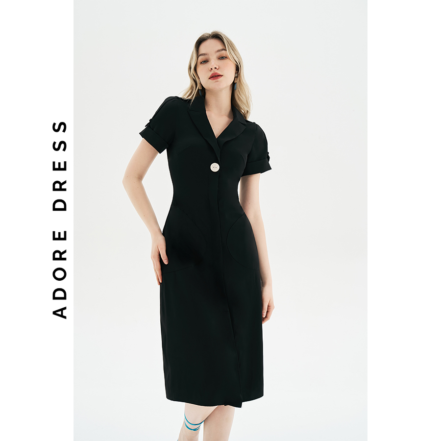 Đầm midi dresses tuytsy trơn đỏ cổ 2 ve 311DR2008  ADORE DRESS