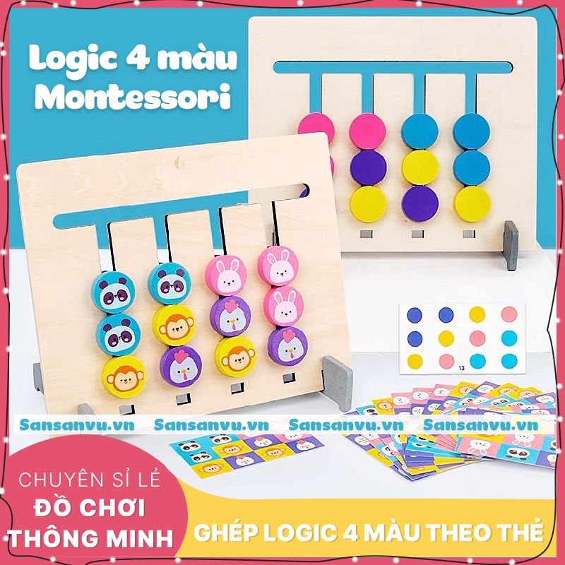 Đồ chơi gỗ thông minh cho bé, tư duy logic toán học montessori 4 màu theo thẻ