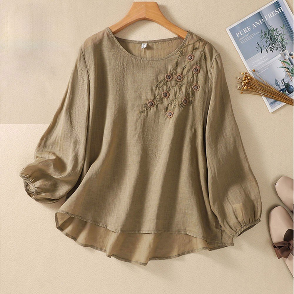 Áo kiểu trung niên nữ, mẫu áo trung niên form rộng dài tay lịch sự trang nhã B9