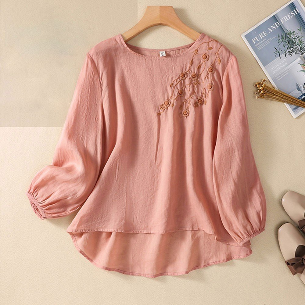 Áo kiểu trung niên nữ, mẫu áo trung niên form rộng dài tay lịch sự trang nhã B9