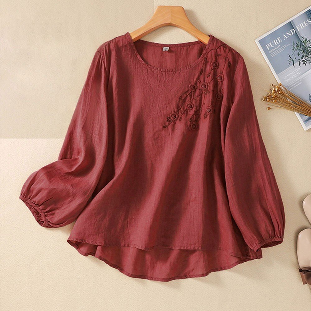 Áo kiểu trung niên nữ, mẫu áo trung niên form rộng dài tay lịch sự trang nhã B9