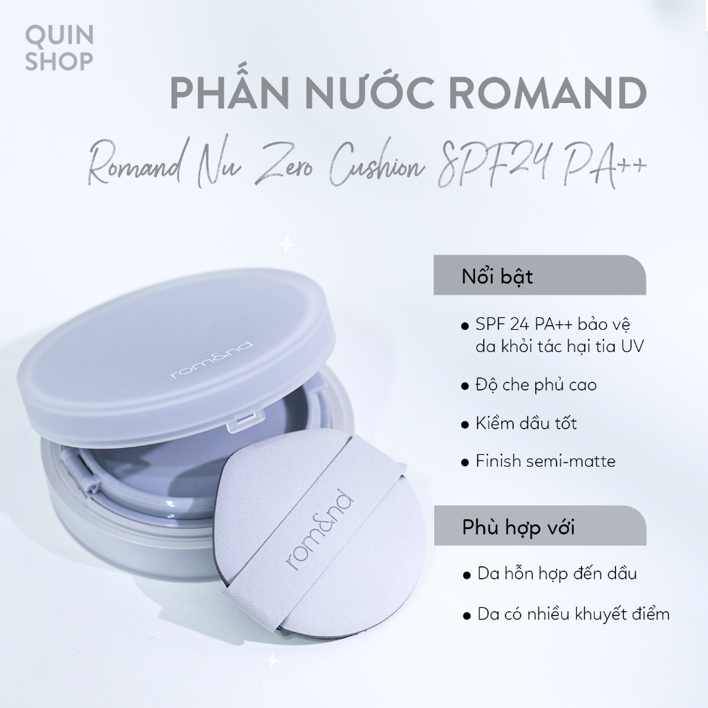 Phấn Nước Căng Bóng, Kiềm Dầu Romand Bare Water, Nu Zero Cushion