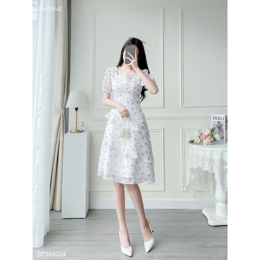 Váy hoa tà bèo chéo Charme 304024 - Váy thiết kế cao cấp Charme Stores