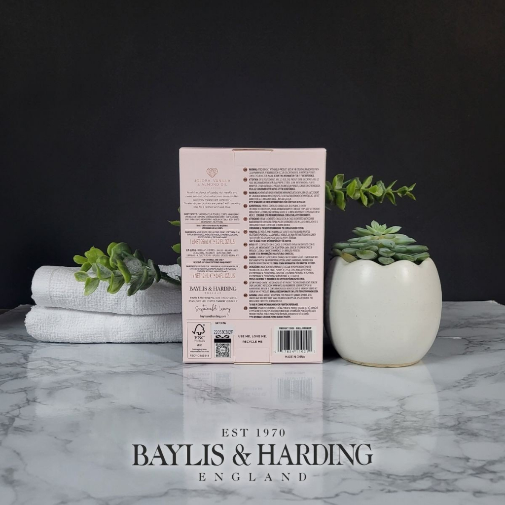 Set quà dưỡng môi và xịt thơm hương Jojoba, Vanilla và dầu hạnh nhân Baylis & Harding