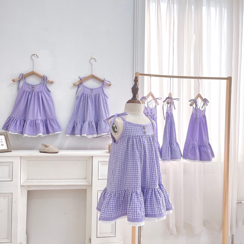 Váy 2 dây tím pastel size 8-26kg bé gái