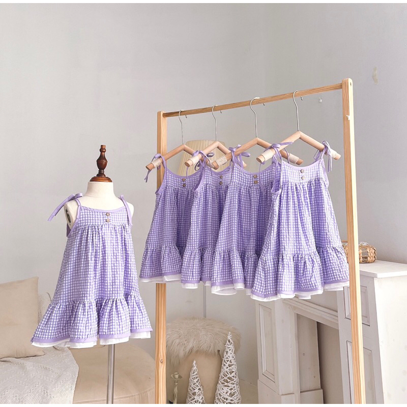 Váy 2 dây tím pastel size 8-26kg bé gái