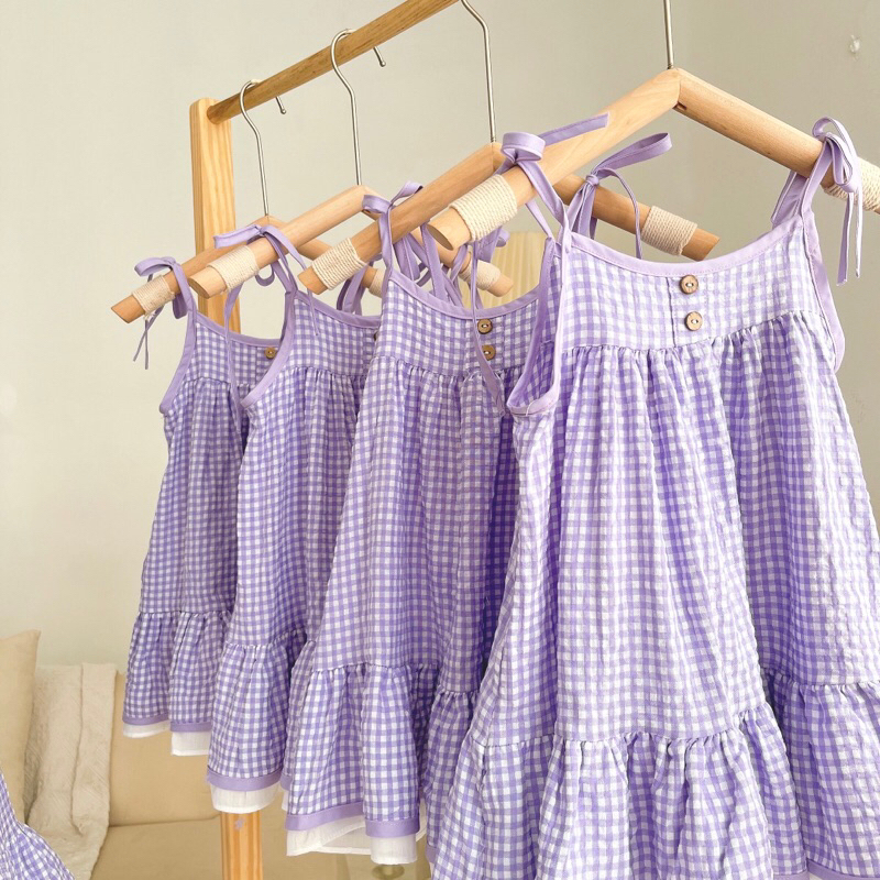 Váy 2 dây tím pastel size 8-26kg bé gái