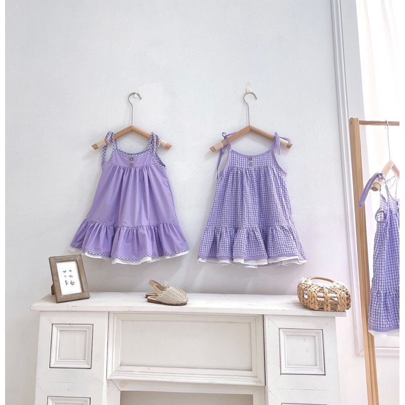 Váy 2 dây tím pastel size 8-26kg bé gái