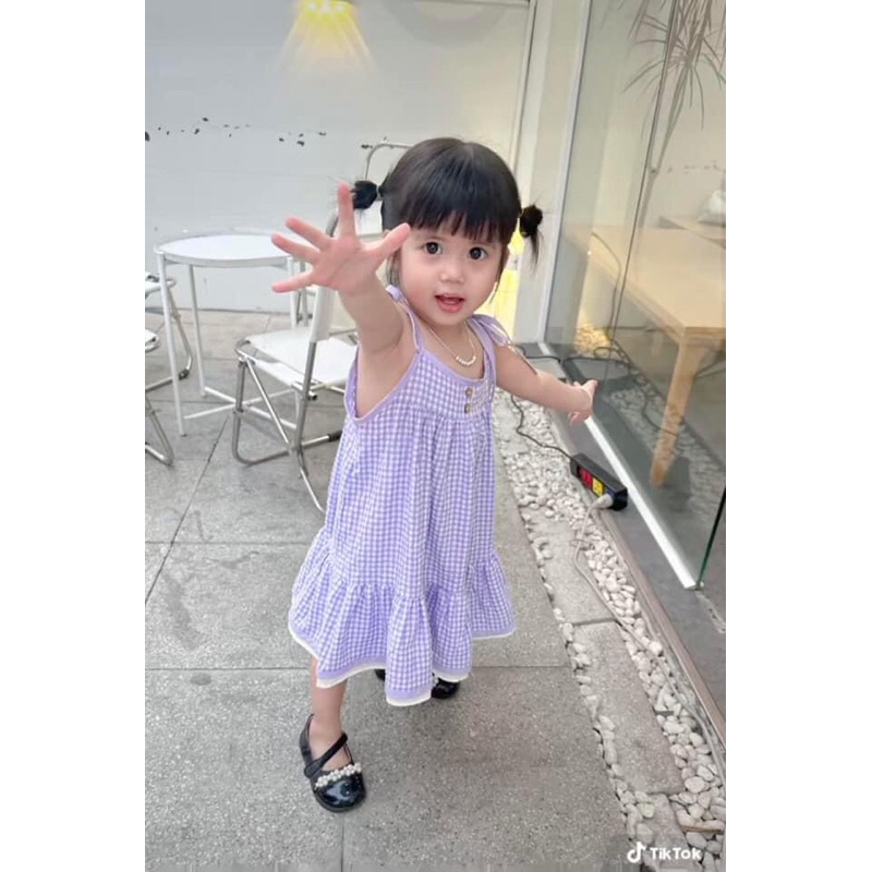 Váy 2 dây tím pastel size 8-26kg bé gái