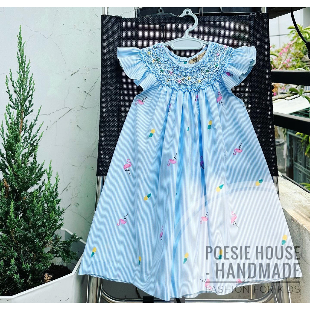 Đầm xích móc (Smock) tay cánh tiên thêu họa tiết - Cotton