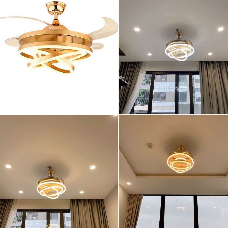 Quạt trần giấu cánh đèn chùm led hiện đại 3 chế độ ánh sáng,trang trí phòng khách,phòng ngủ,có điều khiển từ xa