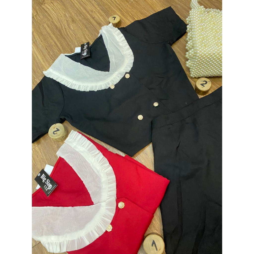 Sét Áo Cổ Sen Croptop Phối Chân Váy Răng Cưa Bigsize Quỳnh Anh Từ 50kg Đến 100kg (M/L/XL/XXL)(Đồ Tết)(Sét Bộ)