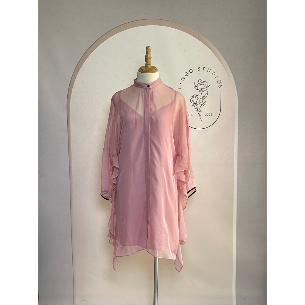 S2009 Set váy sơ mi 21SIX Hàng hiệu chính hãng thời trang nữ màu hồng freesize Secondhand thanh lý k