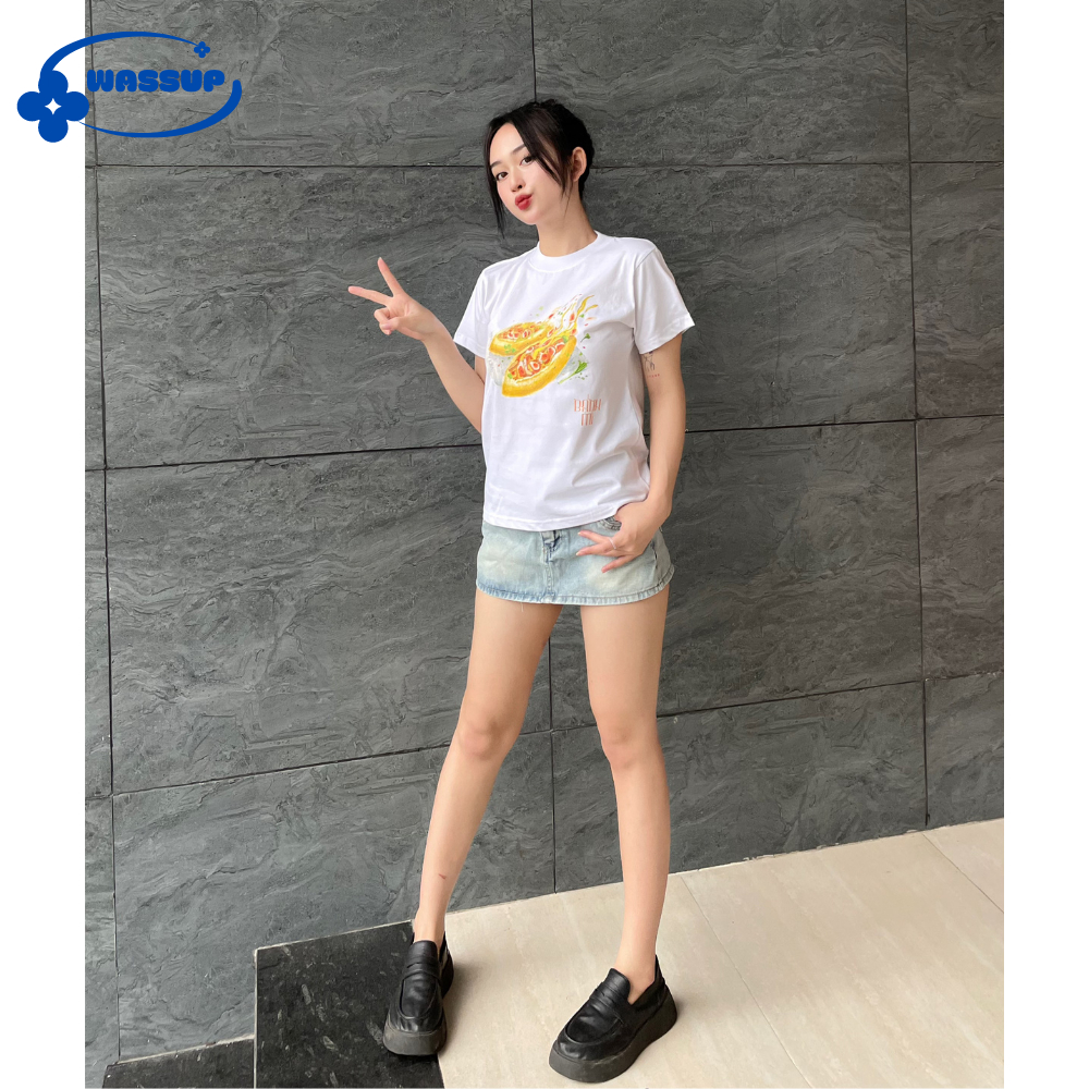 Áo Thun Nữ Baby Tee WASSUP Bánh Mì Tee Cotton 100% Local Brand