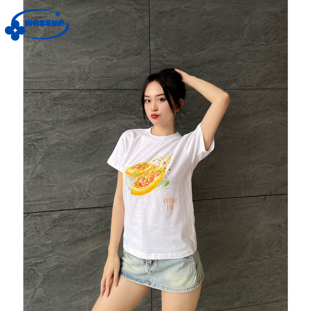Áo Thun Nữ Baby Tee WASSUP Bánh Mì Tee Cotton 100% Local Brand