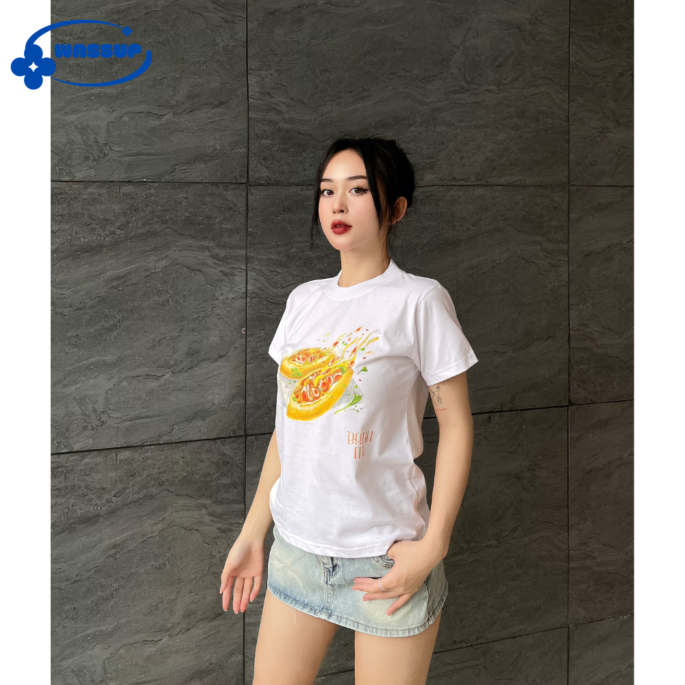 Áo Thun Nữ Baby Tee WASSUP Bánh Mì Tee Cotton 100% Local Brand