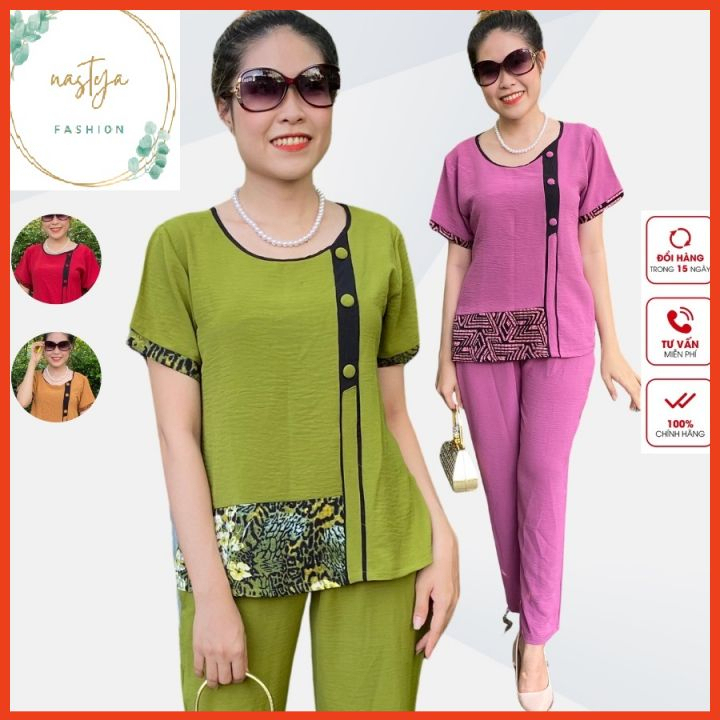 Đồ Bộ Trung Niên Ống Rộng Lững Quần Áo Cho Mẹ Mặc Ở Nhà