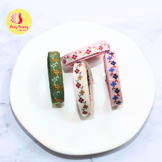 Ruy băng thêu hoa 1cm dùng làm nơ kẹp tóc, phụ kiện may mặc