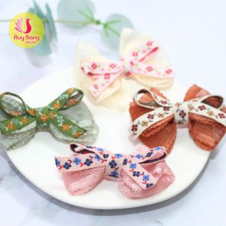 Ruy băng thêu hoa 1cm dùng làm nơ kẹp tóc, phụ kiện may mặc