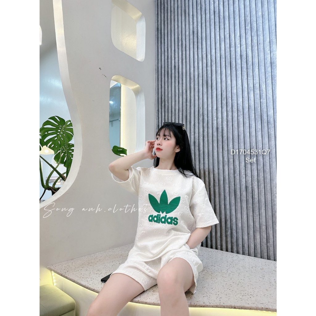 Set bộ xốp dập nổi áo họa tiết AD kèm quần short!
