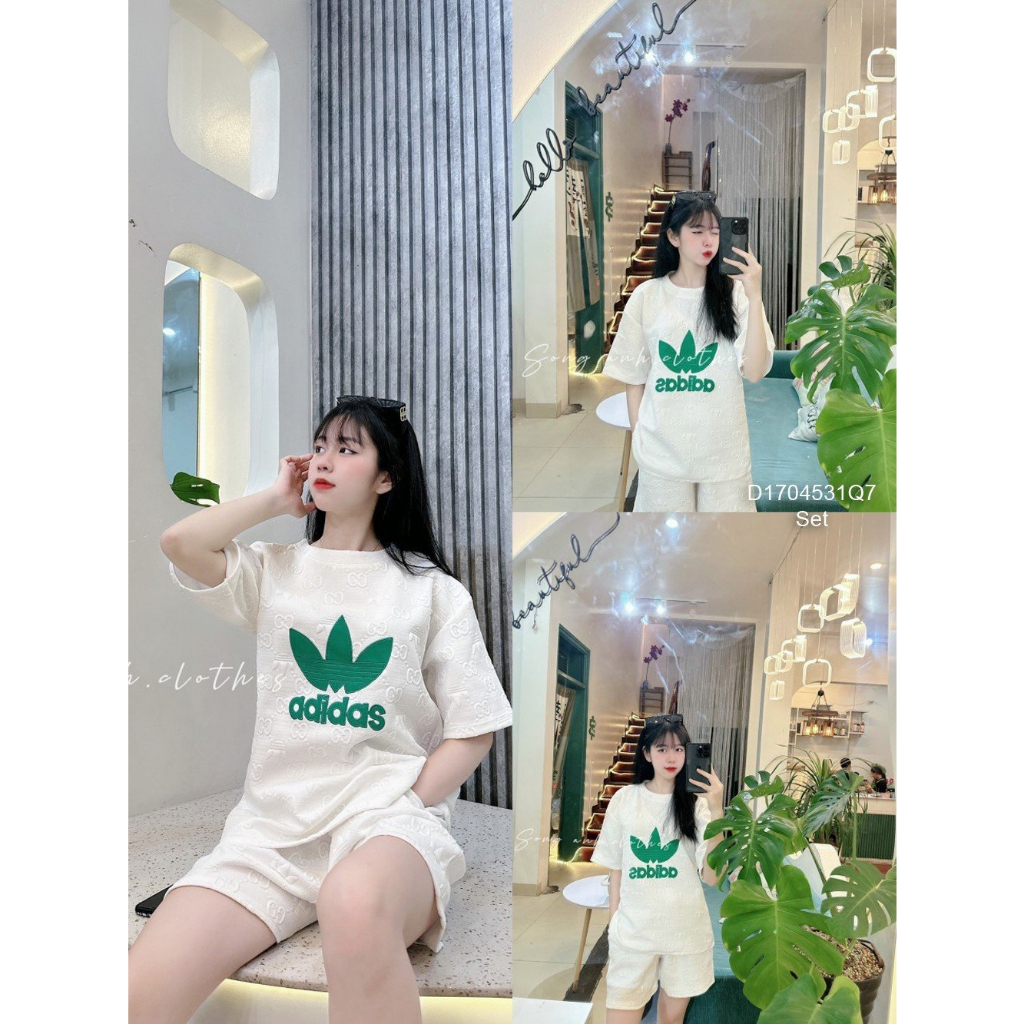 Set bộ xốp dập nổi áo họa tiết AD kèm quần short!