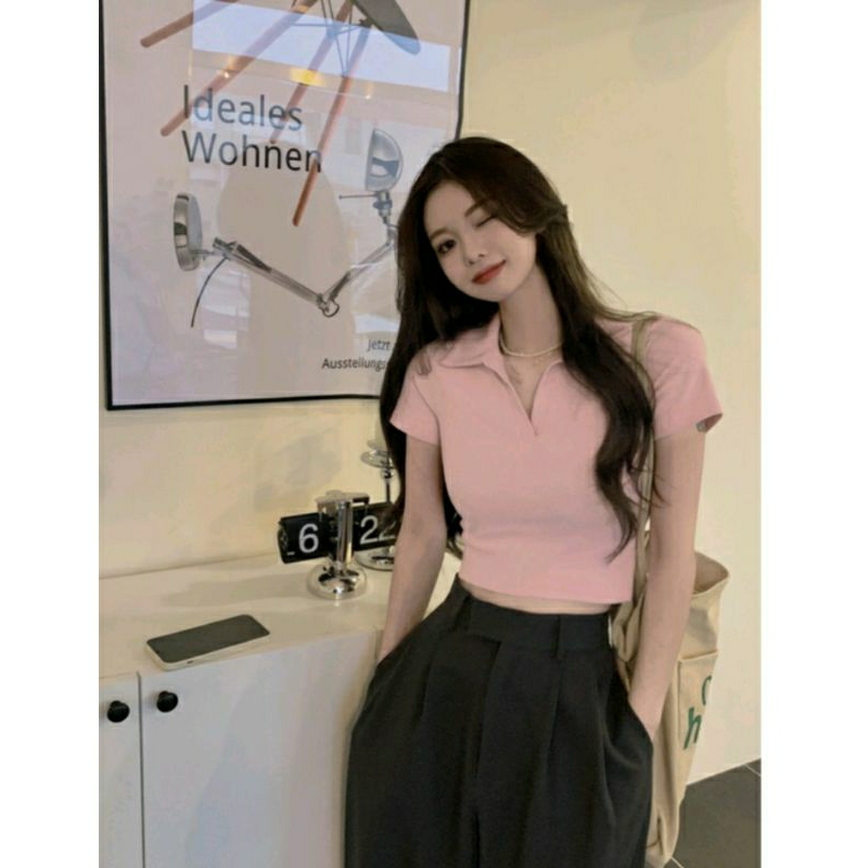 ZARA AUTHENTIC  Áo croptop cổ xẻ Zara màu hồng size S