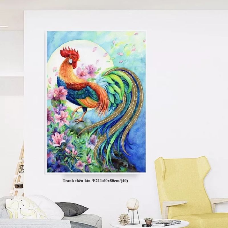 Tranh thêu kín chữ thập Con gà Trống E211(60x80cm)