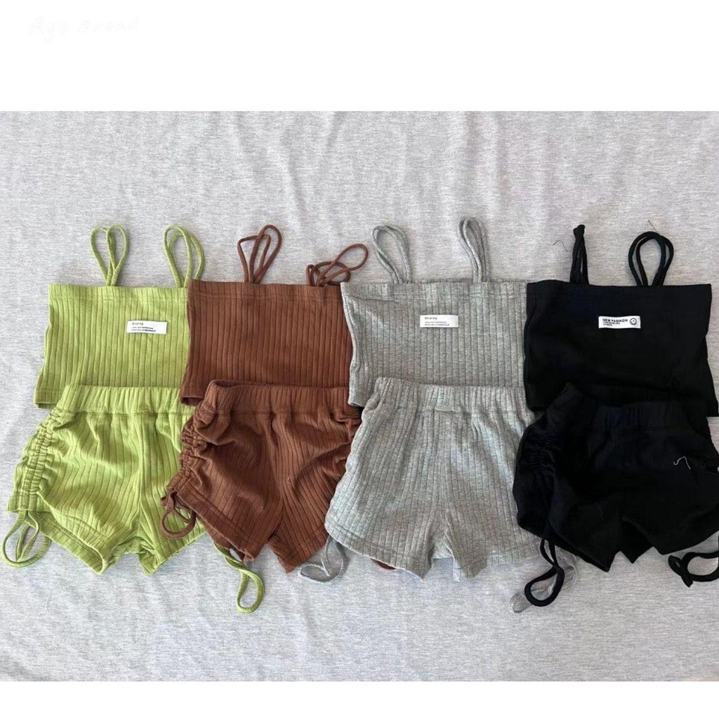 Bồ quần áo cho bé gái , set bộ tăm đũa lạnh áo 2 dây + quần rút dây sành điệu cho bé gái