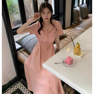 Đầm sơ mi túi mổ thun eo 2 màu (kèm hình thật)