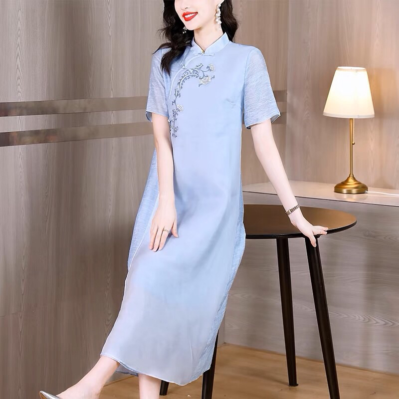 Váy sườn xám cách tân áo dài cao cấp kiểu trung hoa trung quốc hán phục váy cổ trang trang phục bàn trà spa