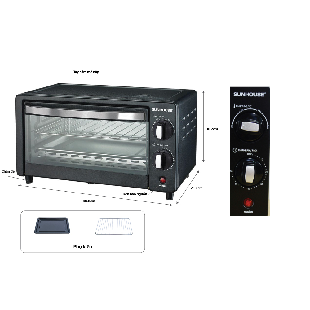 Lò nướng 10L Sunhouse SHD4206 / 4207LB + tặng dao làm bếp màu đen