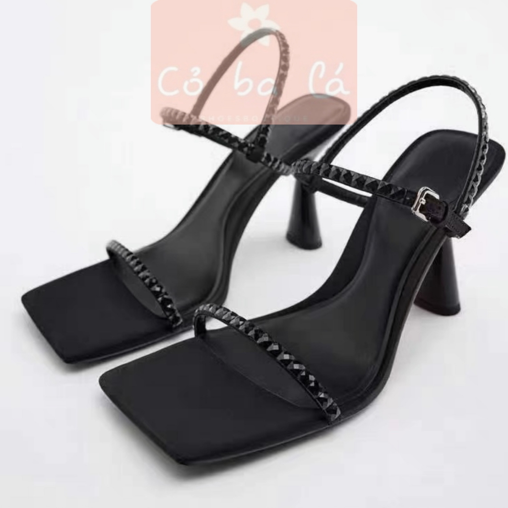 GIÀY CAO GÓT COBALA SHOES - SANDAL QUAI NGANG ĐÁ ĐEN PHONG CÁCH THỜI TRANG HẬU DÂY ĐÁ NỮ HIỆN ĐẠI G23042200