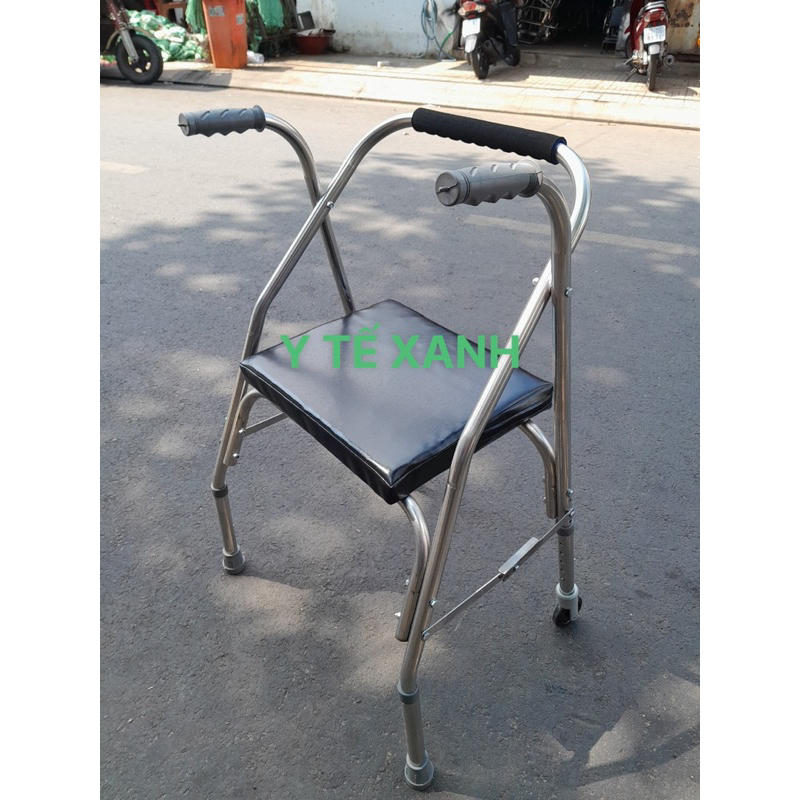 Khung tập đi có ghế ngồi-Khung tập đi cho người già,tai biến-Khung tập đi inox