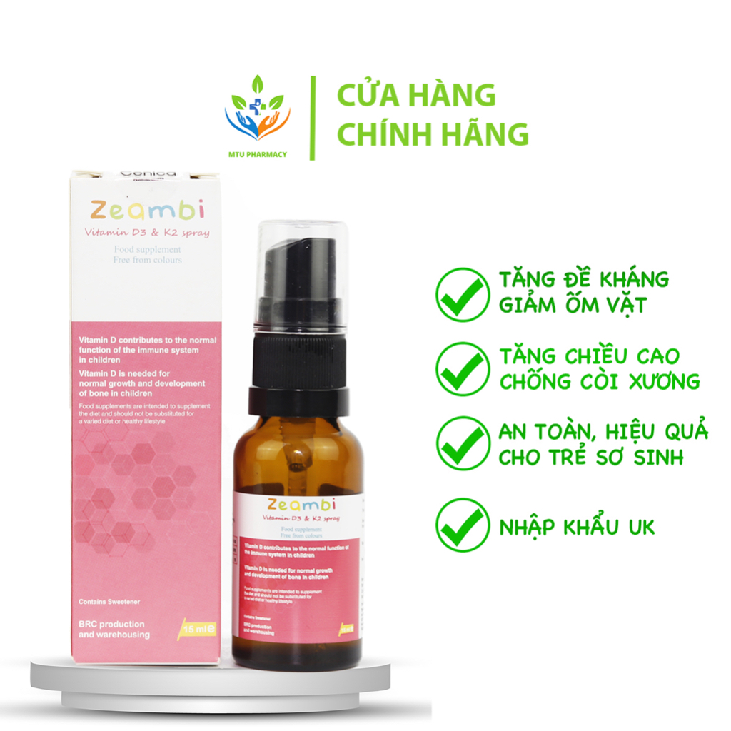 Zeambi D3K2 - Vitamin tăng chiều cao cho con cao lớn khỏe mạnh dạng xịt 15ml