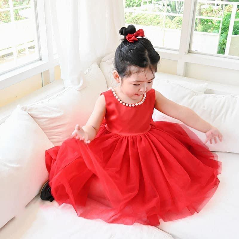 Đầm Công Chúa V Sau Phú Lưới Đính Nơ Siêu Xinh Xắn Phù Hợp Mặc Phù Dâu Đám Cưới, Sinh Nhật