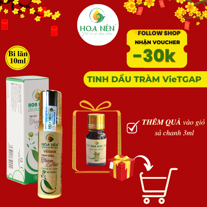 Tinh dầu Tràm Huế nguyên chất Hoa Nén - Chăm sóc sức khoẻ mẹ và bé - bi lăn 10ml