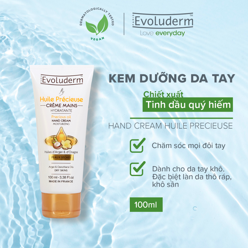 Kem dưỡng da tay Evoluderm dưỡng ẩm nuôi dưỡng chiết xuất tinh dầu Argan và Hoa Anh Thảo - 100ml