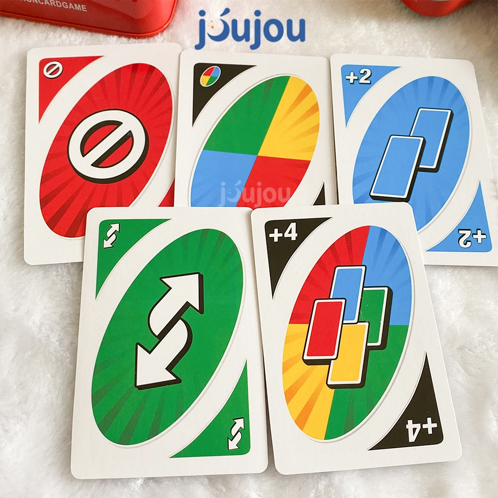 Bài Uno mở rộng JuJou Let's Play cao cấp, Trò chơi trí tuệ 108 lá chơi cùng gia đình và bạn bè hộp sắt và hộp giấy