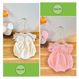 Bodysuit Nơ, Bodychip Kem Sữa Chất Liệu Tơ Bọt Cao Cấp Cho Bé (tặng kèm turban)