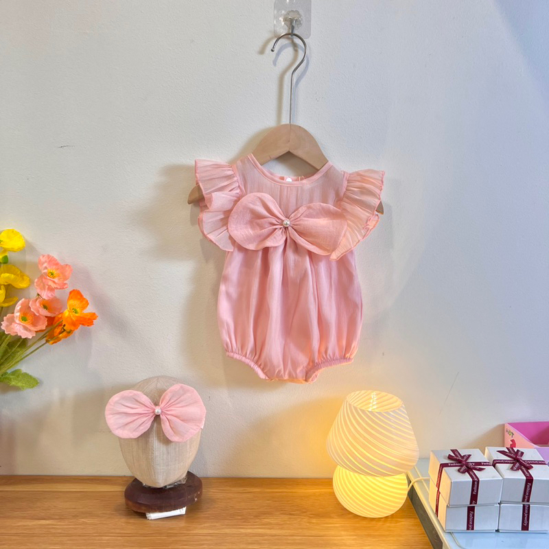 Bodysuit Nơ, Bodychip Kem Sữa Chất Liệu Tơ Bọt Cao Cấp Cho Bé