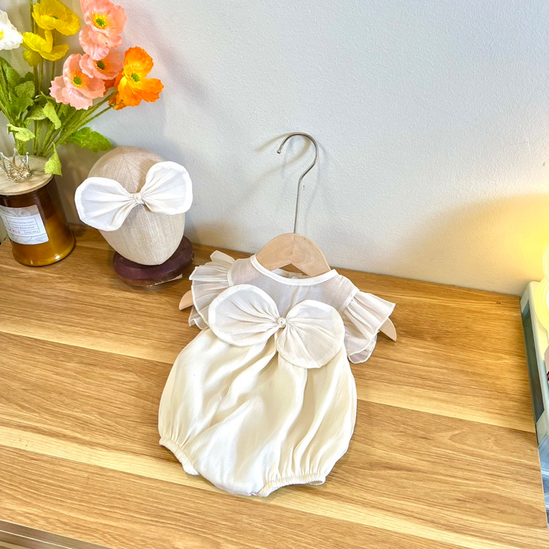 Bodysuit Nơ, Bodychip Kem Sữa Chất Liệu Tơ Bọt Cao Cấp Cho Bé