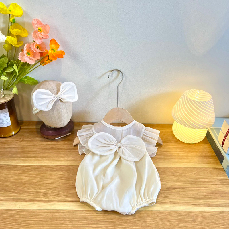 Bodysuit Nơ, Bodychip Kem Sữa Chất Liệu Tơ Bọt Cao Cấp Cho Bé