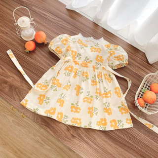 váy cổ ren nơ eo size 8-26kg bé gái