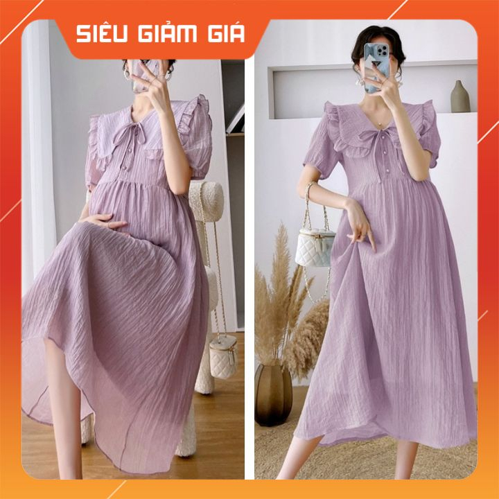Đầm Bầu Váy Bầu Cổ Bèo Xinh Xắn Thời Trang Thiết Kế Công Sở Mùa Hè Mặc Đi Chơi Dự Tiệc bauxinh
