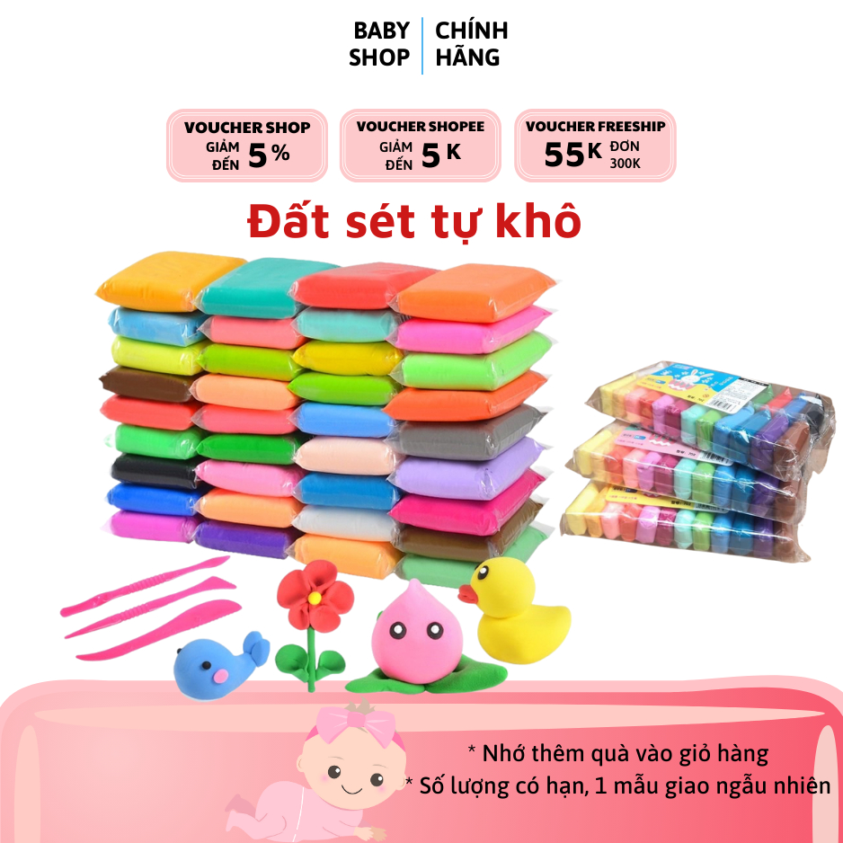 Đất sét tự khô siêu nhẹ lốc 12/24/36 màu đất nặn, softclay, butter slime mềm khô không khô cứng