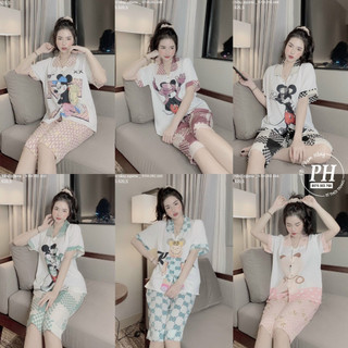 Bộ Pijama Lửng Viền Cổ . Chất Lụa Mềm Mịn Dày đẹp
