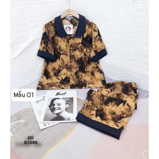 [FREE SHIP]Bộ Pijama Lửng Cổ Bèo Chất Lụa Mềm Mịn Dày đẹp